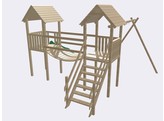 Module combine Hacobois 2  2 tours   1 escalier   1 tobogan   1 pont de singe   1 portique de 4M avec 4 crochets pour agres  - sans agres