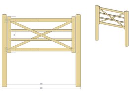 Portail style Anglais - Douglas non traite - Simple battant - Dimensions 200 x 100 cm entre poteaux  L x H  - Compose d un cadre en 60 x 100 mm et de traverses en 30 x 60 mm - Assemblage par tenons mortaises - Poteaux et quincaillerie inclus