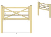 Portail style Anglais - Douglas non traite - Simple battant - Dimensions 200 x 100 cm entre poteaux  L x H  - Compose d un cadre en 60 x 100 mm et de traverses en 30 x 60 mm - Assemblage par tenons mortaises - Poteaux et quincaillerie inclus