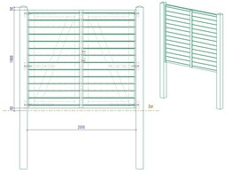 Portillon Plein double Battant cadre visse - Bardage Horizontal sapin autoclave - 200 x 180 cm - poteaux  quincaillerie et serrure complete inclus