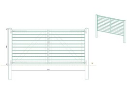 Portillon Plein double Battant cadre visse - Bardage Horizontal sapin autoclave - 300 x 140 cm - poteaux  quincaillerie et serrure complete inclus