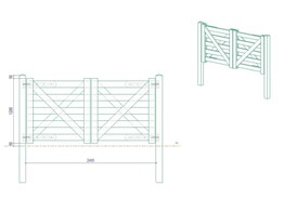 Portail Style Anglais - Double L 240  entre poteaux  X H 120 cm - Planches de 38x120 mm Autoclavees - Poteaux et quincaillerie inclus