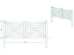 Portail Style Anglais - Double L 300  entre poteaux  X H 120 cm - Planches de 38x120 mm Autoclavees - Poteaux et quincaillerie inclus