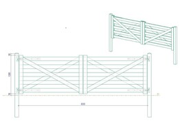 Portail Style Anglais - Double L 400  entre poteaux  X H 120 cm - Planches de 38x120 mm Autoclavees - Poteaux et quincaillerie inclus