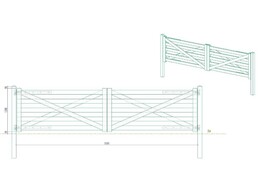 Portail Style Anglais - Double L 500  entre poteaux  X H 120 cm - Planches de 38x120 mm Autoclavees - Poteaux et quincaillerie inclus