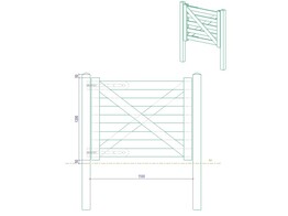 Portail Style Anglais - Simple L 150  entre poteaux  X H 120 cm - Planches de 38x120 mm Autoclavees - Poteaux et quincaillerie inclus